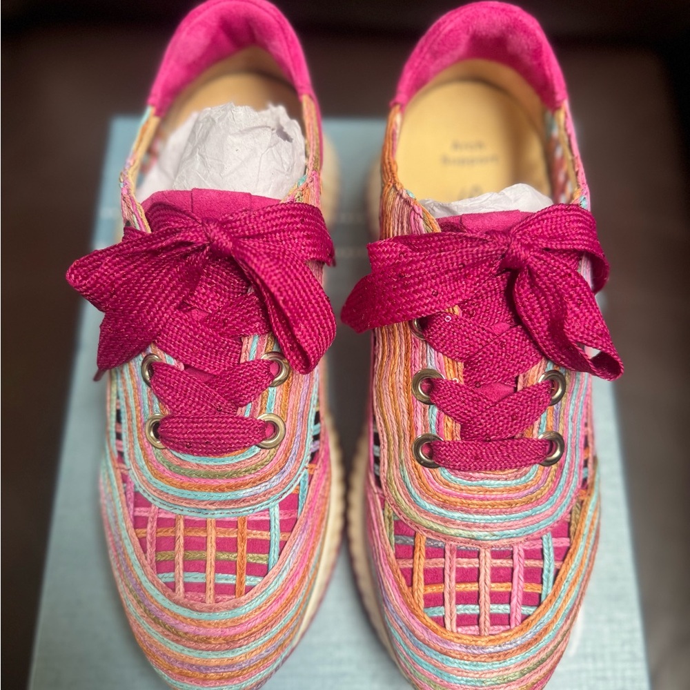 Colorful Woven Sneakers with Pink Laces
